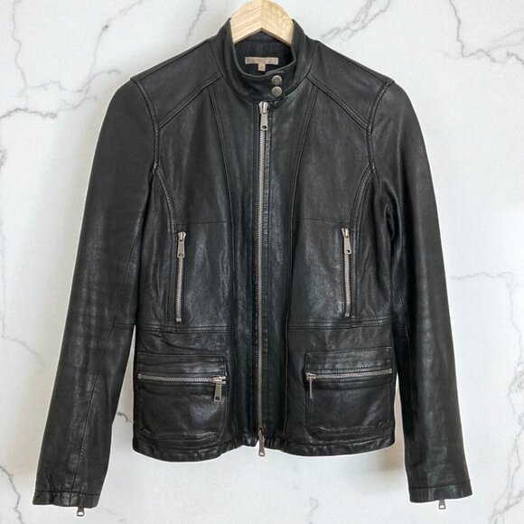 VINCE Sheep Leather Moto Jacket Black - Picture 1 of 9